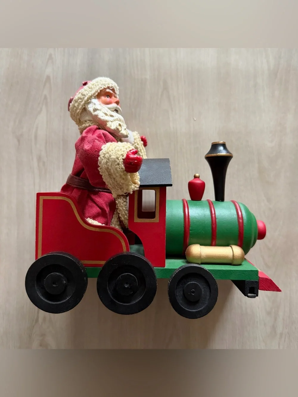 Vintage Wooden Santa Train Paper Mache Santa Locomotive